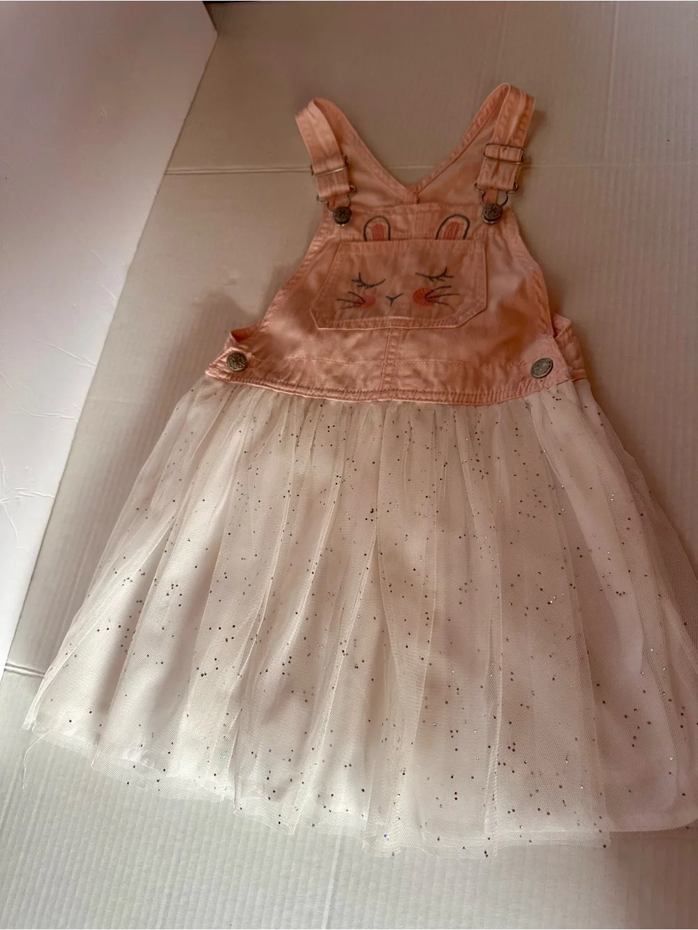 Toddler Pink Bunny Tulle Overall Dress